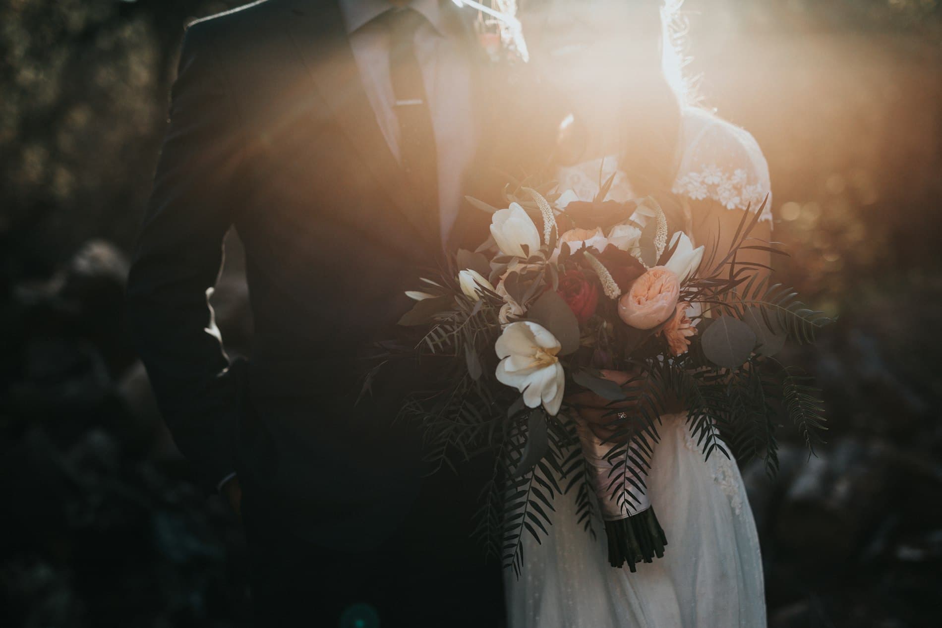 Golden glowing wedding bouquet