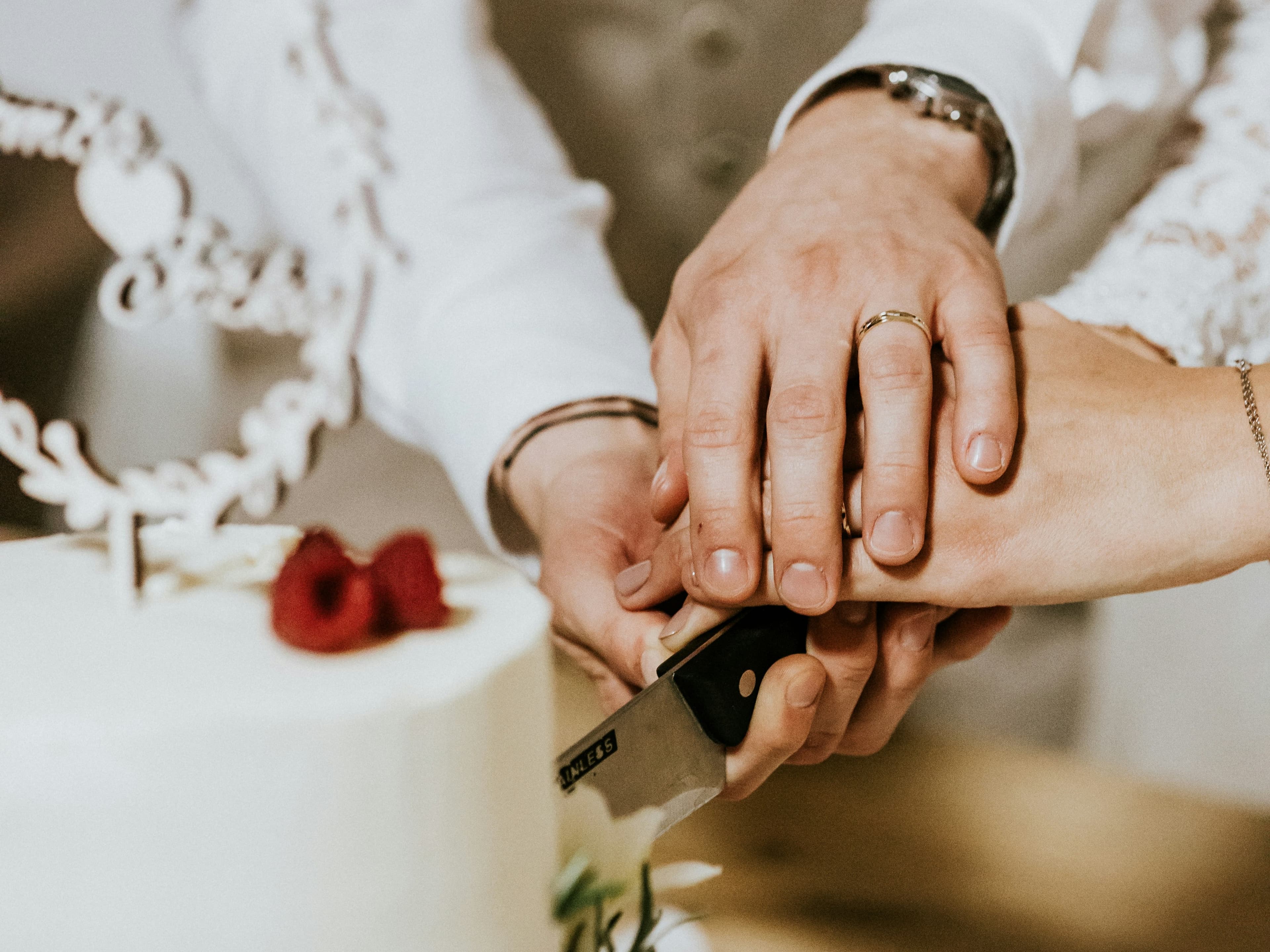 Classic joyful sweet cake cutting